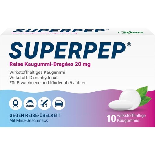 Superpep Reise Kaugummi Dragees 20mg 10 Stück