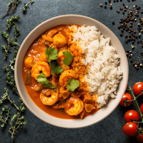 Cơm Curry Tôm - Rote Thai Currysoße mit Garnelen