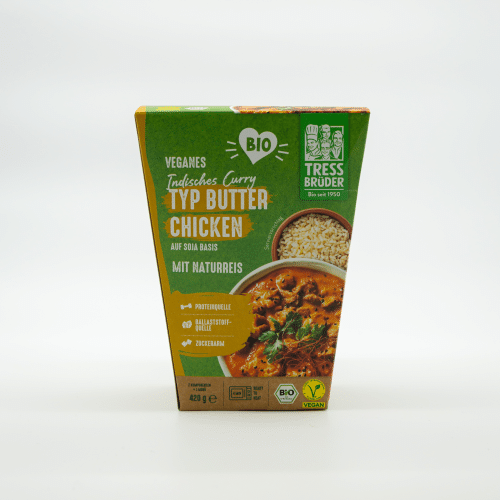 Tress Brüder veganes Bio Rotes Curry Typ Butter Chicken mit Reis