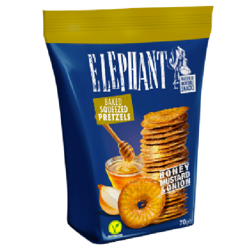 Elephant Baked Squeezed Pretzels Honey Mustard & Onion Vegan 70g