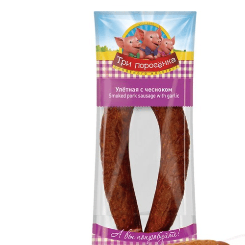 Tri Porosenka Brühwurst mit Knoblauch Uletnaja 380g
