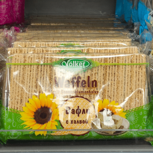 Völker Waffeln mit 71pr. Cremefüllung mit Sonnenblumenhalva 220g