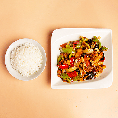 Gebratene Hähnchenfleischwürfel (leicht scharf)