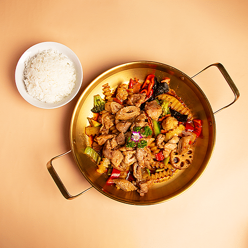 Gebratener Schweinedamm (leicht scharf)