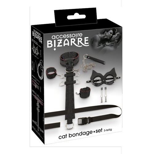AB 5tlg Cat Bondage Set Schwarz mit etwas Rot