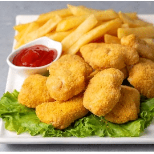 No-Chicken Nuggets mit Pommes (vegan)