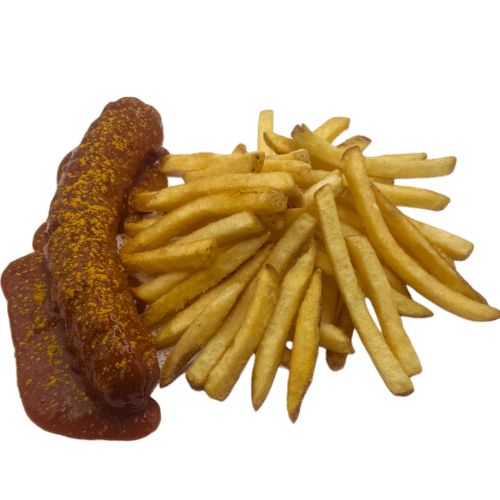 Hähnchen Currywurst mit Pommes