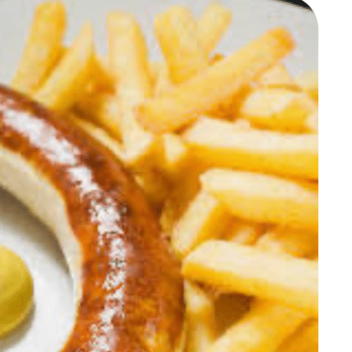 Geflügel Bratwurst mit Pommes frites