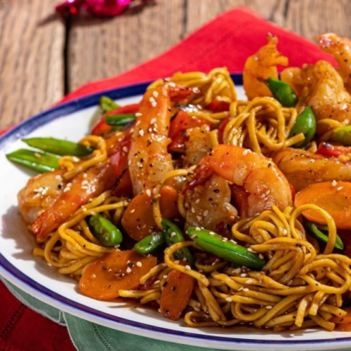 Gebratene Nudeln mit Garnelen