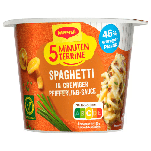 Maggi 5 Minuten Terrine Spaghetti in Pfifferling-Rahmsauce 54g