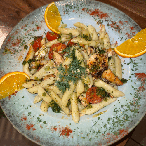 Penne mit Lachs,
