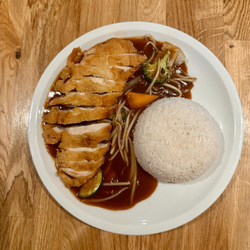 64. Knusprige Hühnerbrust mit Hoisin-Soße (scharf)