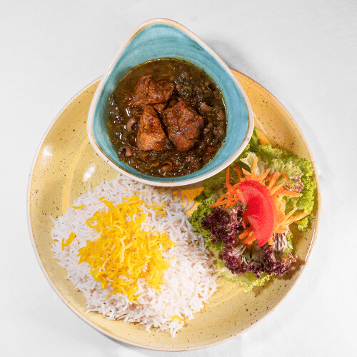 Khoreshte Ghormeh Sabzi ba Safran-Polo