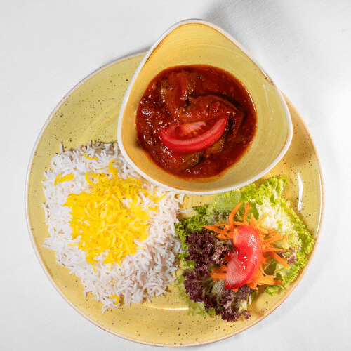 Vegane Gerichte - Khoreshte Bademjan ba Safran-Polo
