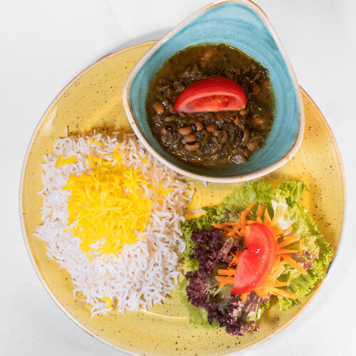 Khoreshte Ghormeh Sabzi ba Safran-Polo