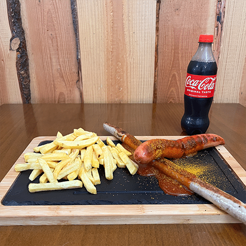 Currywurst-Menü weiße Bratwurst