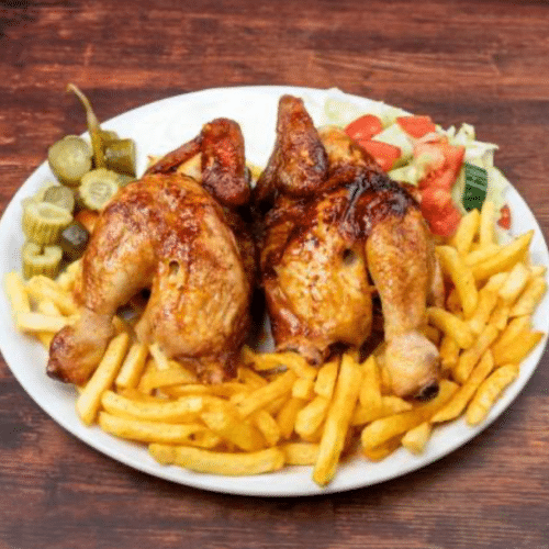 Ganzes Hähnchen und Beilage