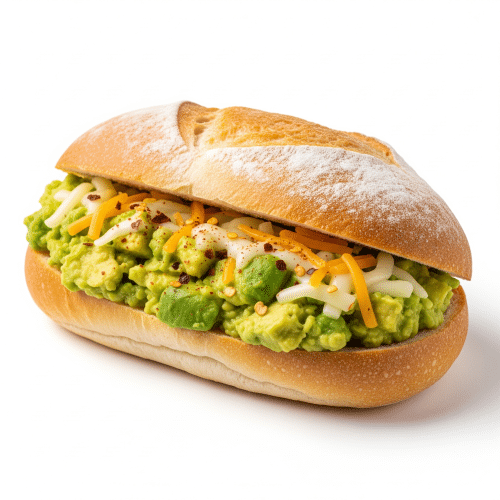 Belegtes Brötchen mit Avocado Mash und Käse