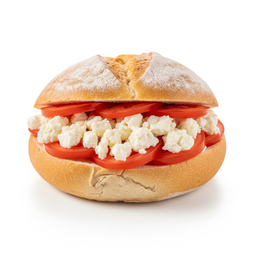 Belegtes Brötchen mit Schafskäse und Tomaten