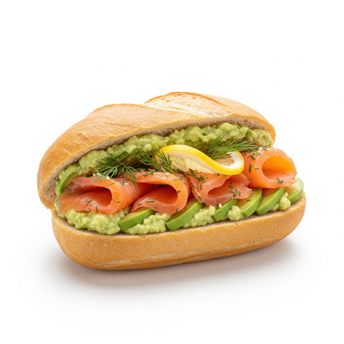Belegtes Brötchen mit Avocado und Lachs