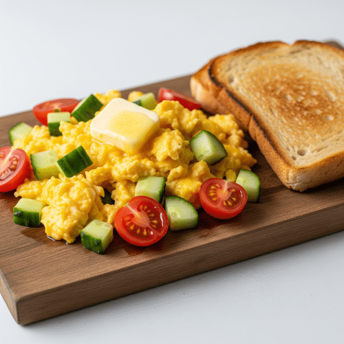 Rührei mit Gurken und Tomaten