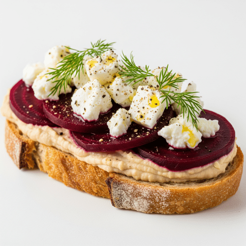 Stulle mit Rote Bete, Humus und Schafskäse