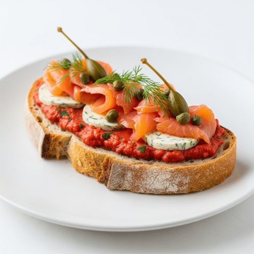 Stulle mit Tomatenbutter und Räucherlachs