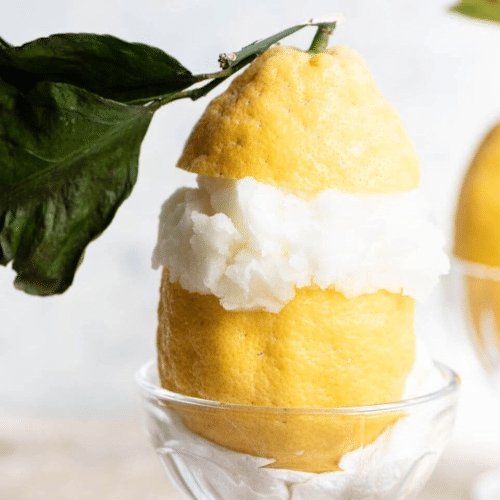 Sizilianisches Zitronensorbet in echter Fruchtschale