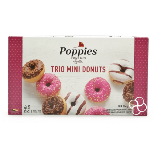 Poppies Mini Donuts Drei Sorten, 9 Stück, 276g (Tiefgefroren)